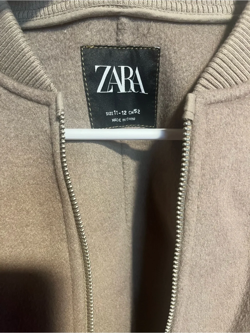 Zara Kids Wool Blend Taupe Cropped Full Zip Up Bomber Jacket SZ 11-12